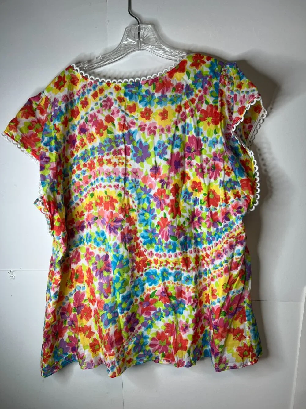 Talbots Women's Size 2X Vibrant Colorful Floral Top Cotton Lined Scalloped Trim - Picture 5 of 6